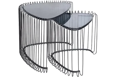 17280 - 185843 - Set de 2 tables d'appoint gigognes en métal noir et verre fumé