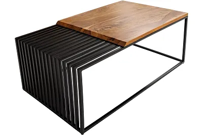 17309 - 186256 - Table basse en bois massif sheesham laqué et métal noir